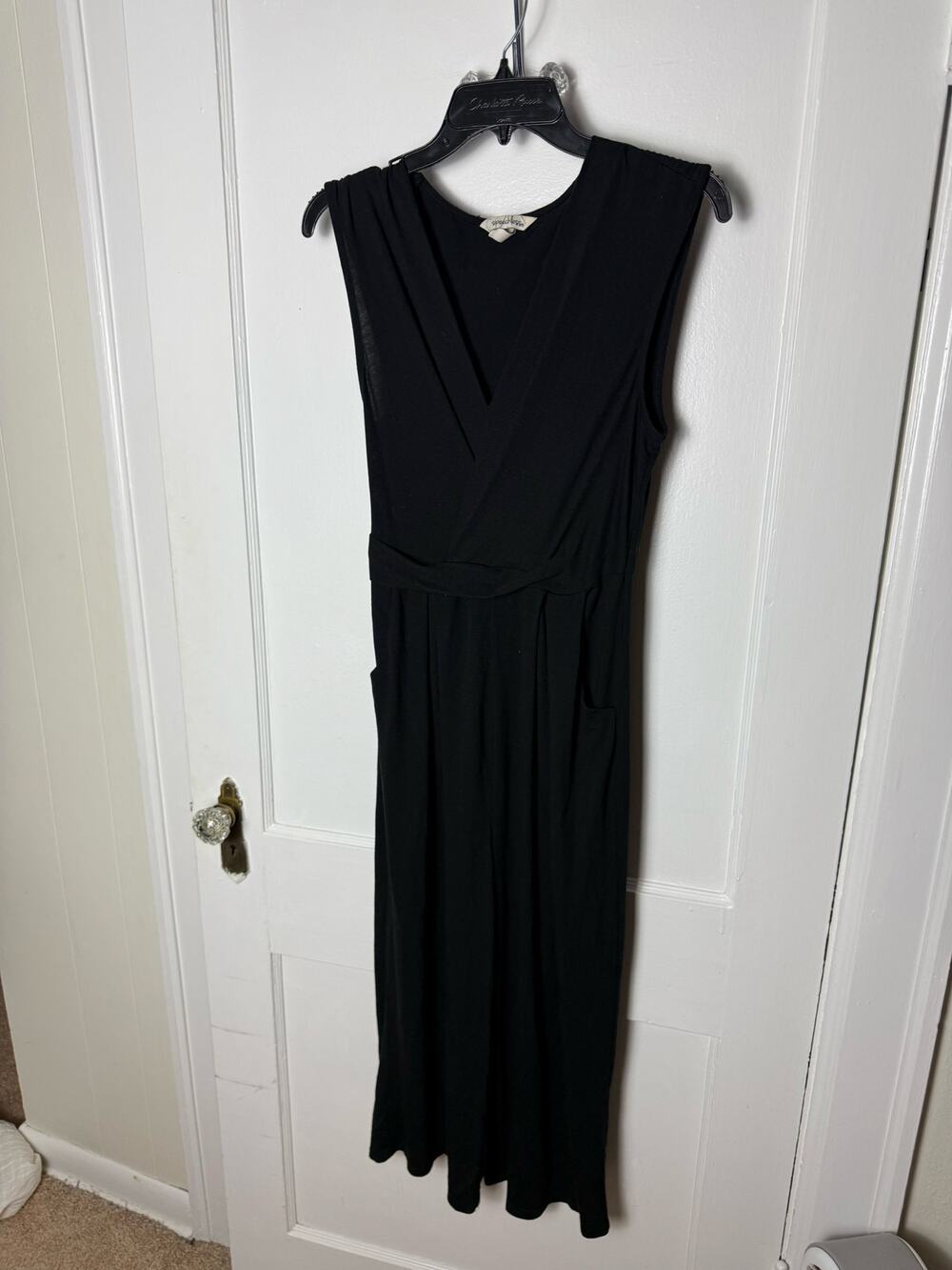 Speechless Women's Black Wide Leg Flowy Knit Stretch Cap Sleeve Jumpsuit Small